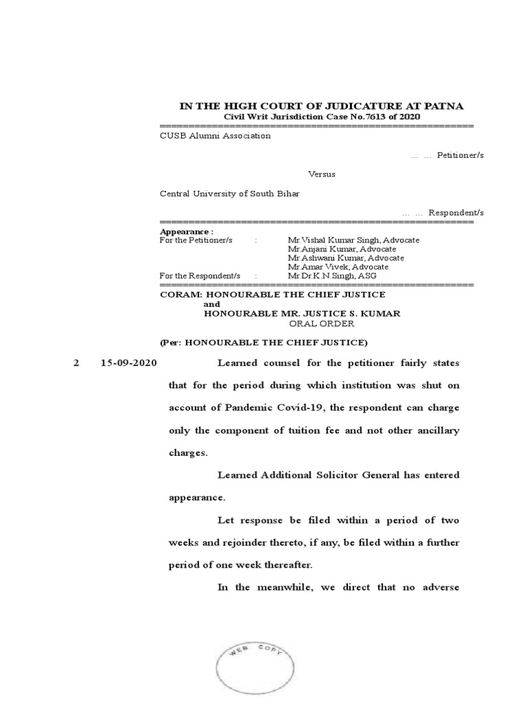 In The High Court of Judicature at Patna Civil Writ Jurisdiction Case