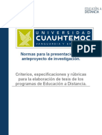 Normas para La Presentación de Anteproyecto de Investigación