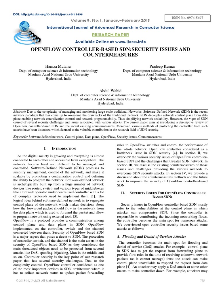 Openflow Controller - Based SDN Security Issues and Countermeasures ...