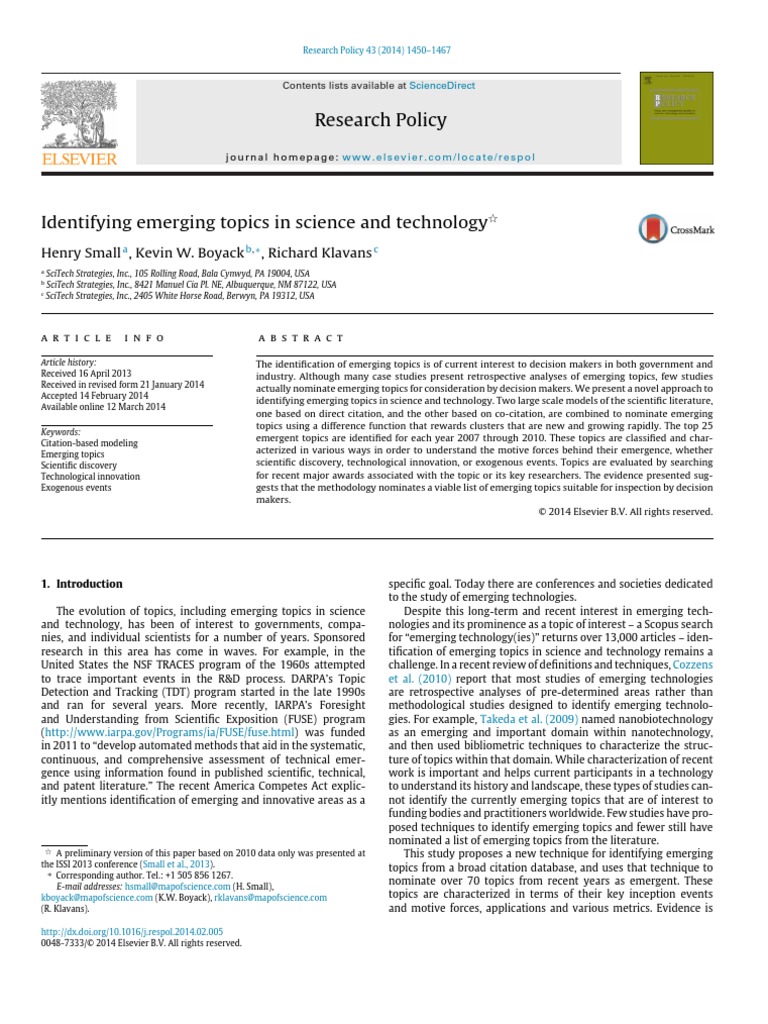 Research Policy: Henry Small, Kevin W. Boyack, Richard Klavans | PDF ...
