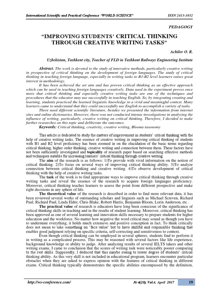Enhancing Critical Thinking via Creative Writing | PDF | Critical ...