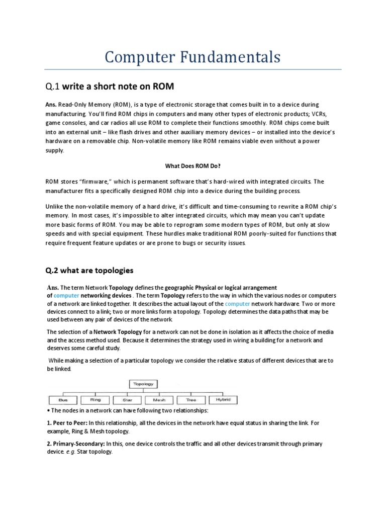 Computer Fundamentals: Q.1 Write A Short Note On ROM | PDF | Read Only ...