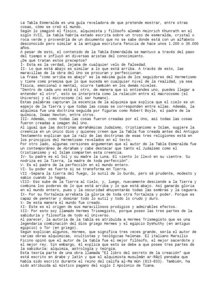 Tabla Esmeralda PDF Hermes Trismegisto Alquimia