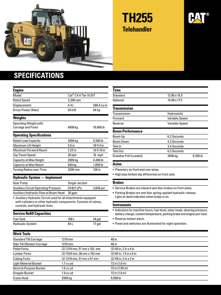 TH 255 Series Spec Sheet | PDF | Horsepower | Vehicles