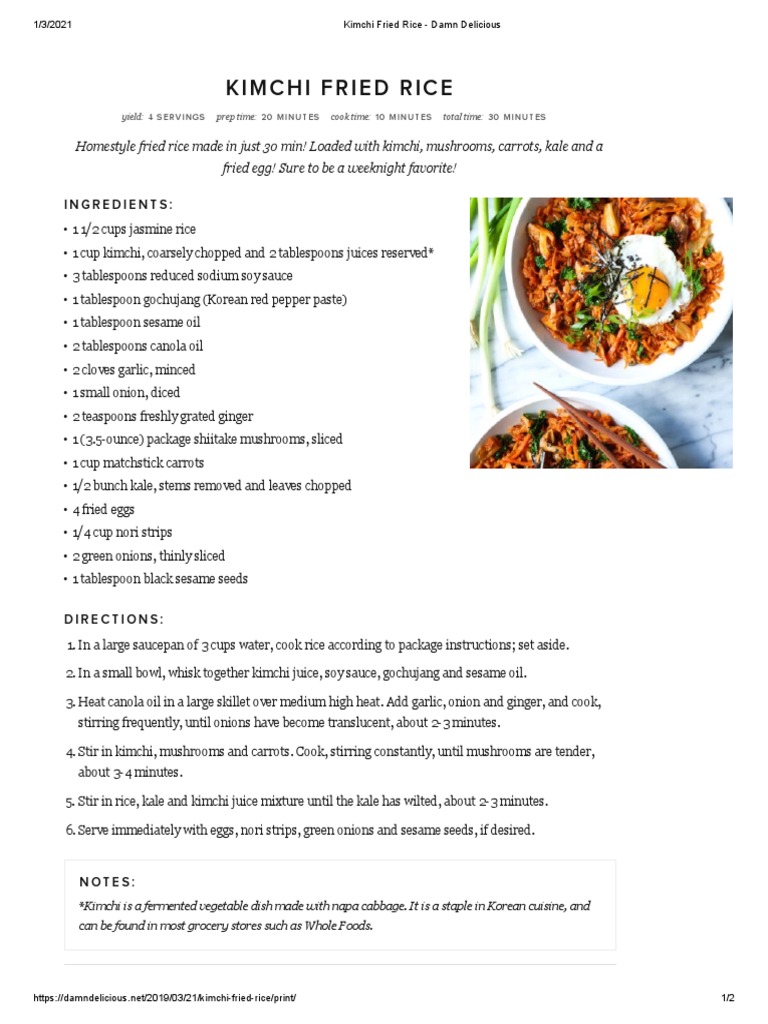 Kimchi Fried Rice - Recipe | PDF | Korean Cuisine | Asian Cuisine