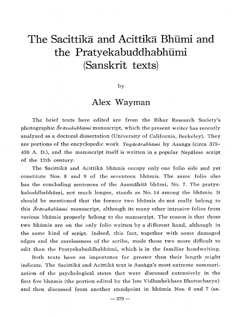 Vol.8, No.1 (1960) 088Alex Wayman 「The Sacittika and Acittika Bhumi and ...