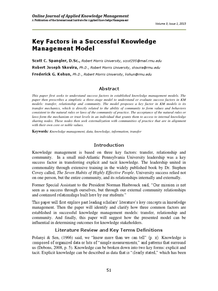 Key Factors in Knowledge Management Models | PDF | Tacit Knowledge ...