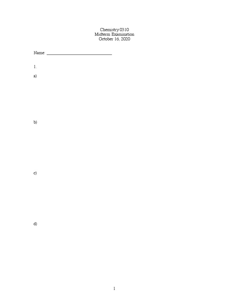 Chemistry 0310 Midterm Examination October 16, 2020 | PDF | Science ...