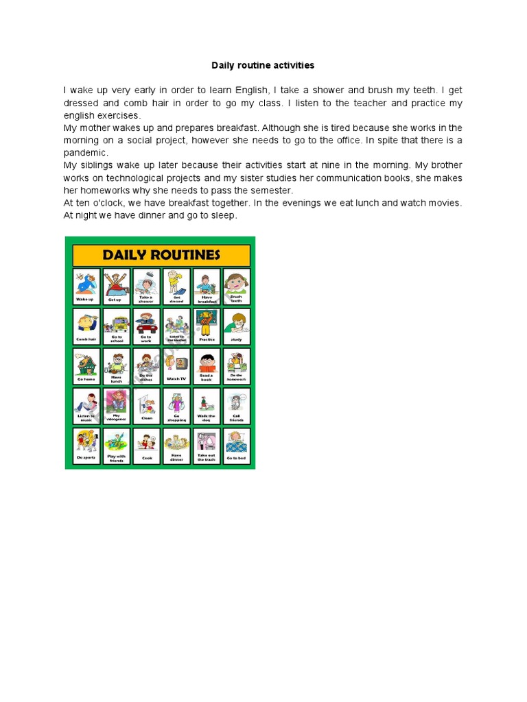 Daily Family Routine Activities | PDF | Language Arts & Discipline ...