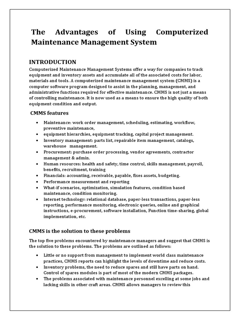 The Advantages of Using Computerized Maintenance Management System ...