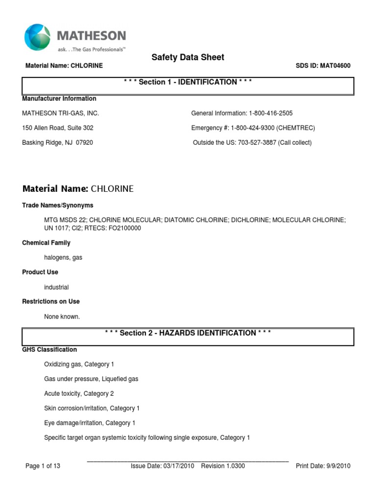 Chlorine Gas MSDS PDF Firefighting Fires