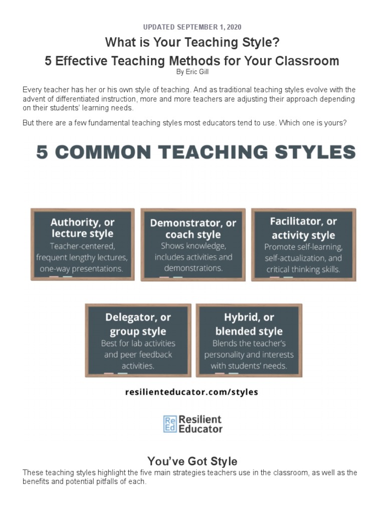 TYPES OF TEACHING STYLES PDF intelligence overview