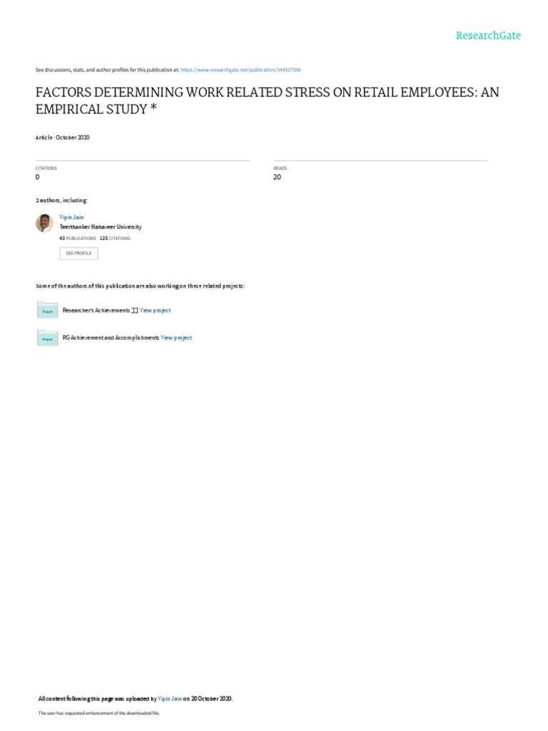 Factors Determining Work Related Stress On | PDF | Occupational Stress ...