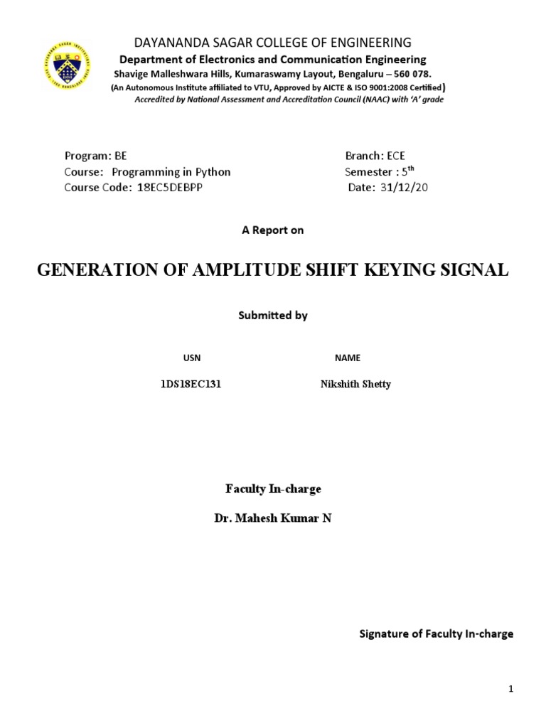 Generation Of Amplitude Shift Keying In Python Report Pdf
