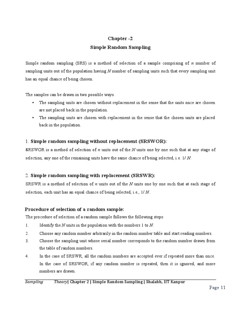 Simple Random Sampling Without Replacement (SRSWOR) | PDF | Mean ...