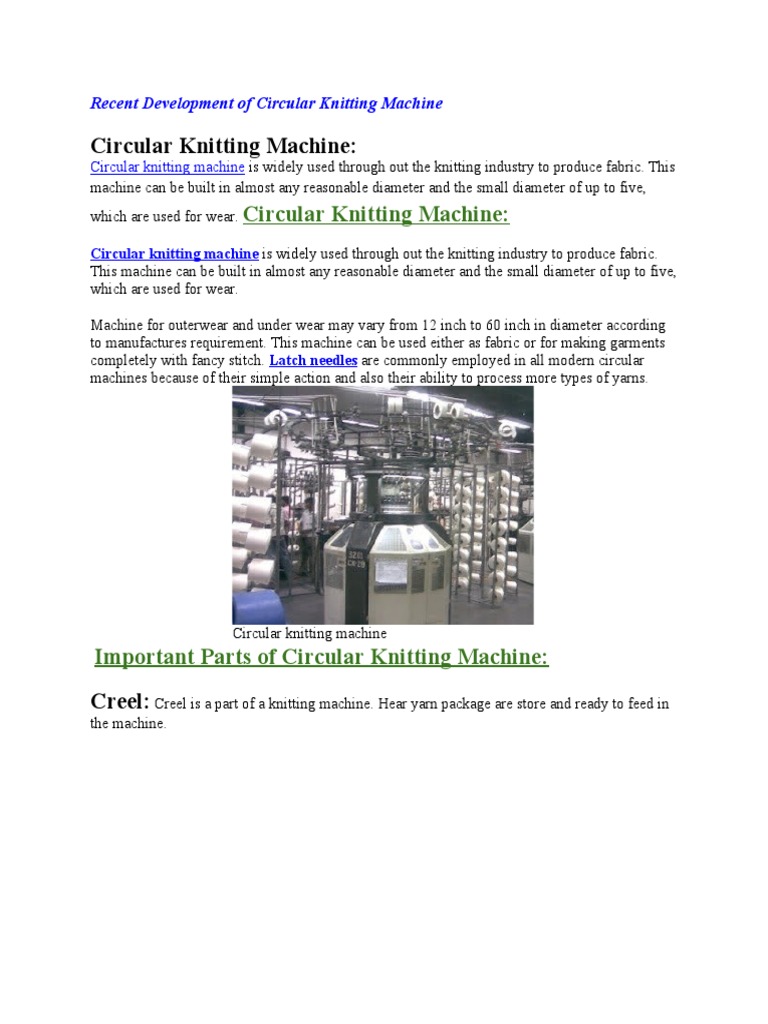 Circular Knitting Machine Overview | PDF | Knitting | Gauge (Knitting)