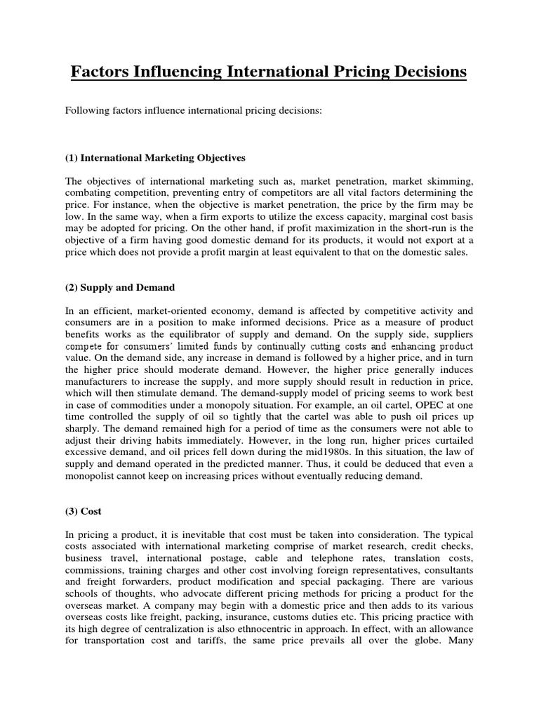 Factors Influencing International Pricing | PDF | Pricing | Prices