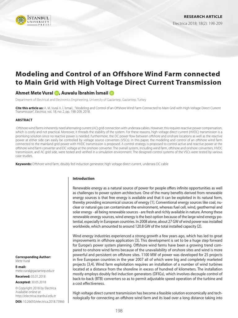 Modeling and Control of An Offshore Wind Farm Connected To Main Grid ...