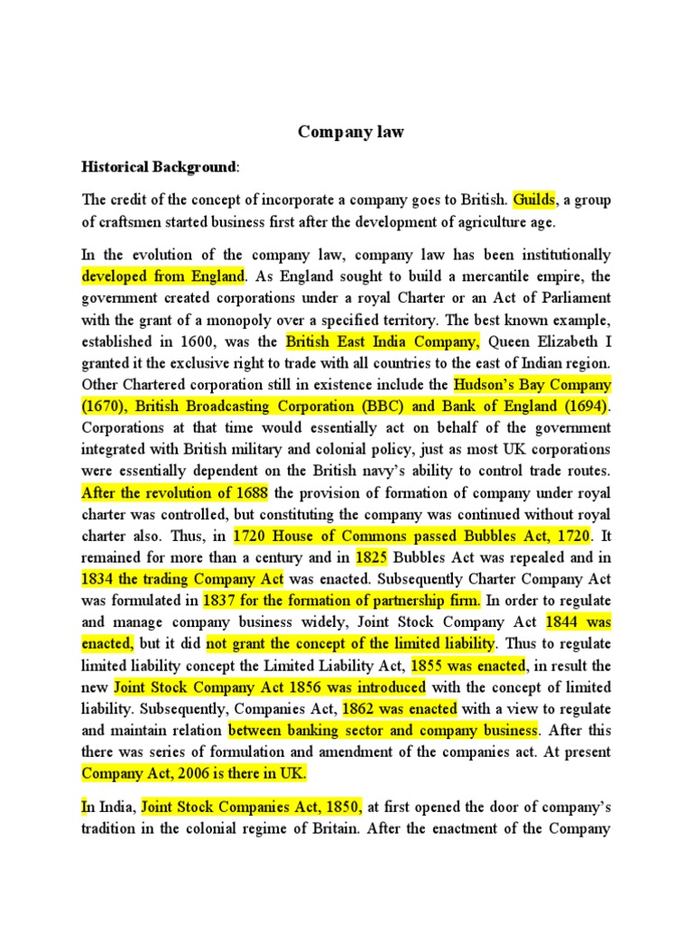 Company Law: Historical Background | PDF | Corporations | Limited Company