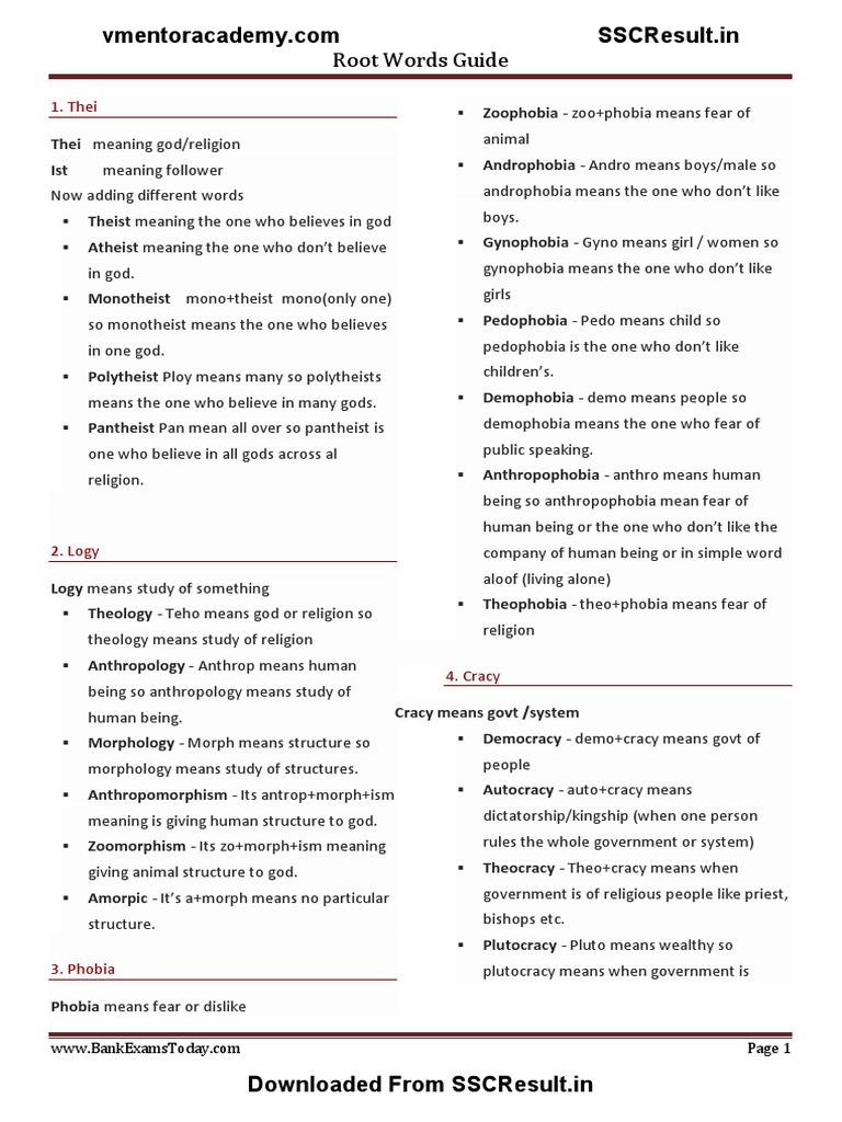 Root Words Guide For SSC CGL | PDF | Monotheism | God