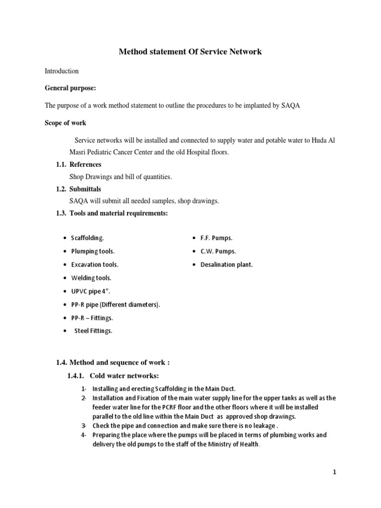 Method Statement of Service Network | PDF | Desalination | Pipe (Fluid ...