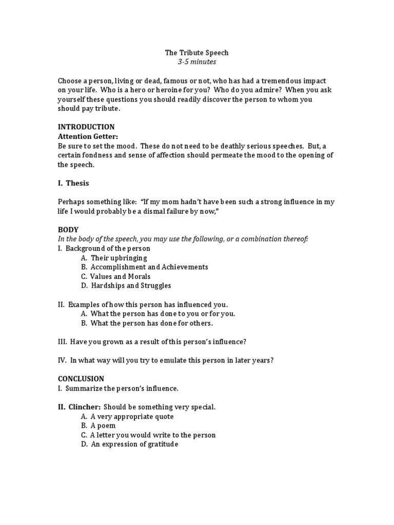 Crafting a Meaningful Tribute Speech | PDF | Career & Growth | Language ...