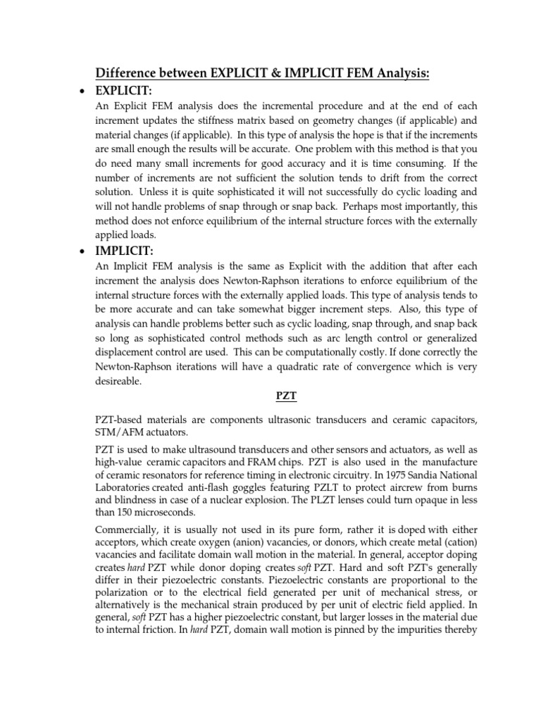 FEM Analysis: Explicit vs. Implicit | PDF | Physical Quantities ...