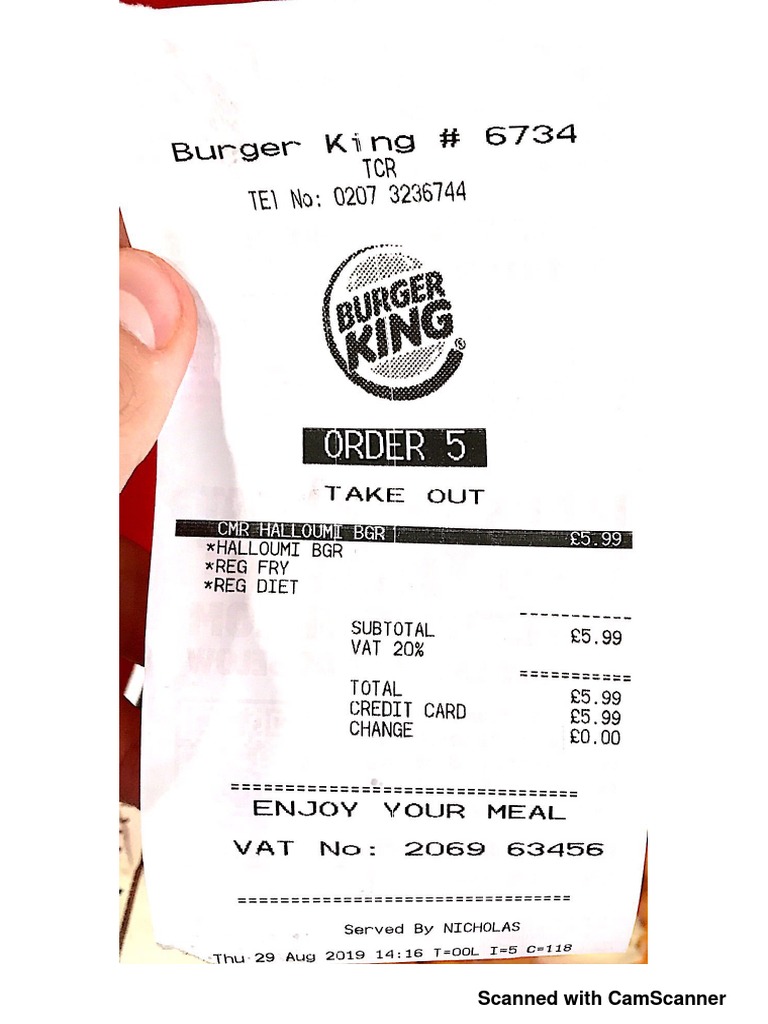 Burger King Receipt PDF