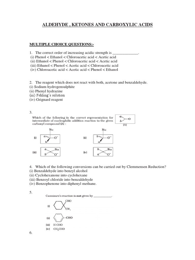 MCQs on Aldehydes, Ketones, Acids | PDF | Aldehyde | Organic Chemistry