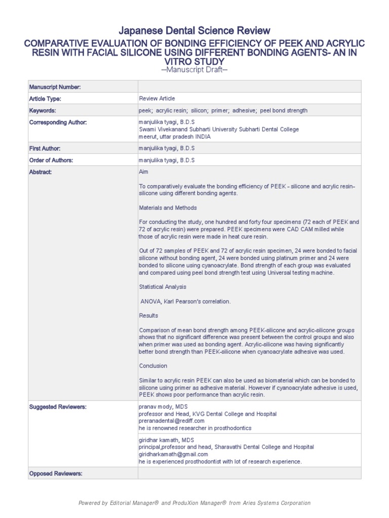 Japanese Dental Science Review PDF Poly(Methyl Methacrylate) Adhesive