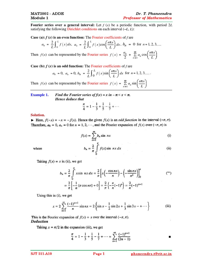 Fourier Series of Even and Odd Functions | PDF | Fourier Series ...
