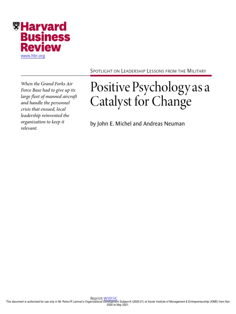 Positive Psychology As A Catalyst For Change PDF