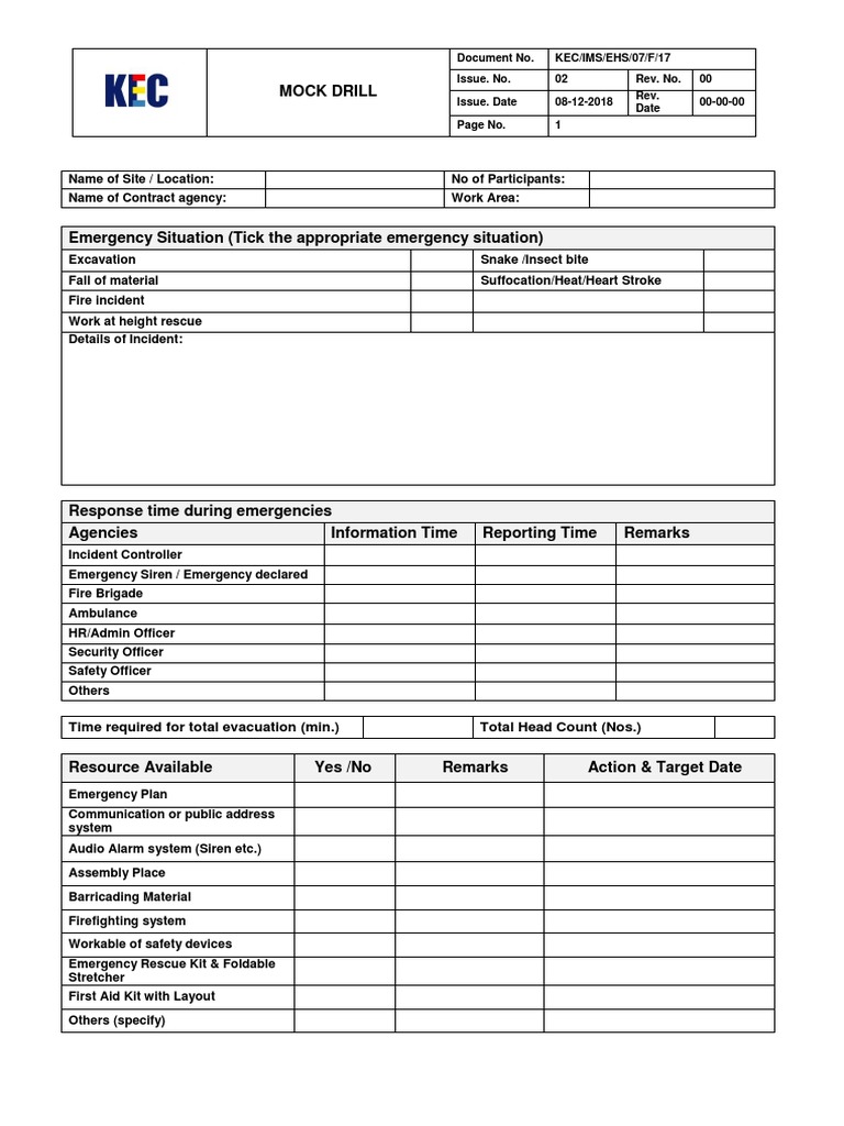 Mock Drill Format PDF Emergency Firefighter