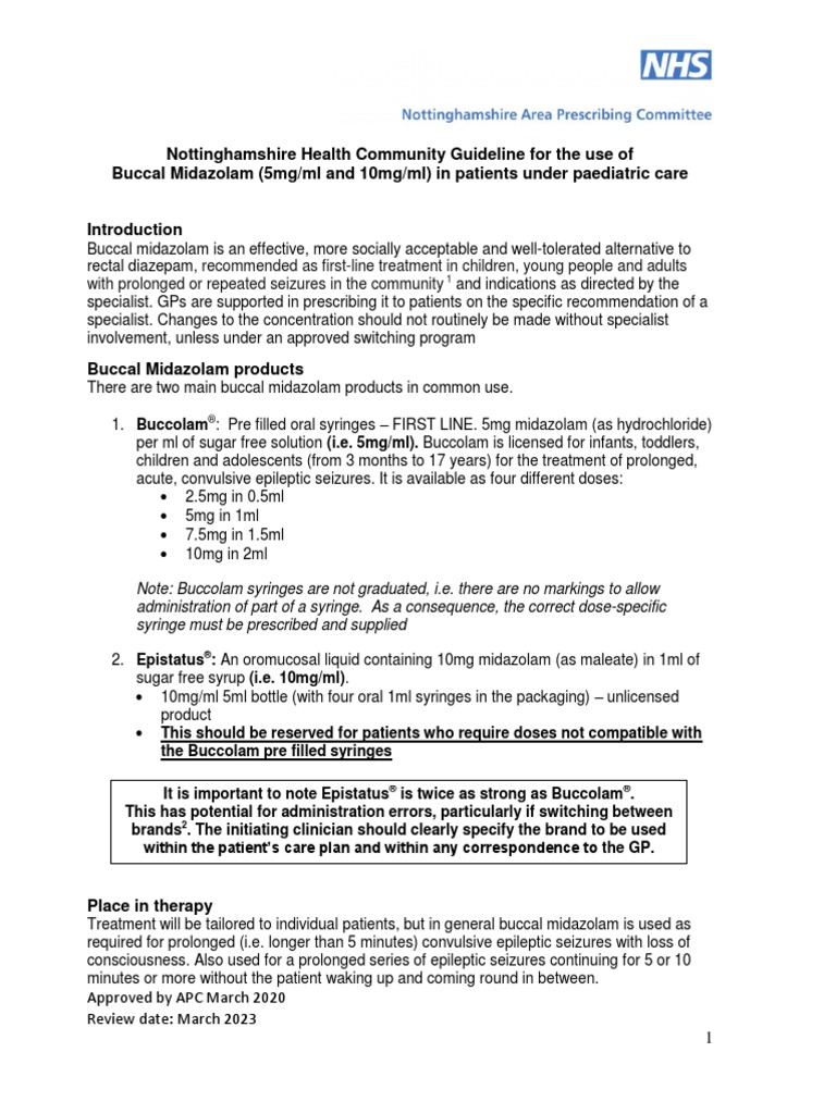 Buccal Midazolam Guideline PDF Midazolam Health Care