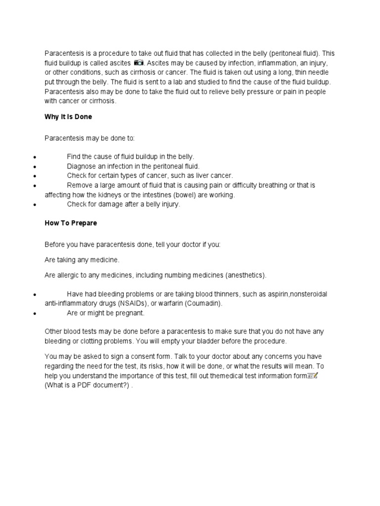 Understanding Paracentesis Procedure | PDF