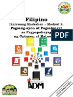 Filipino8 - q2 - Mod2 - Pagsang-Ayon at Pagsalungat Sa Pagpapahayag NG Opinyon at Katuwiran PDF
