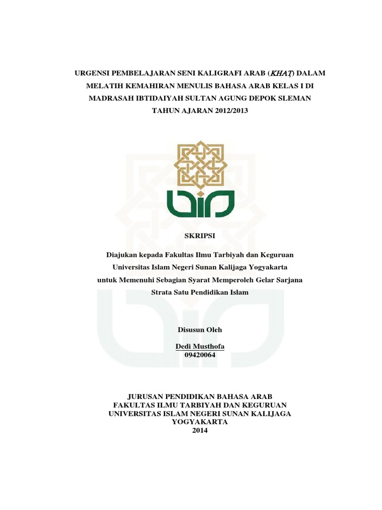 Urgensi Pembelajaran Seni Kaligrafi Arab Khat Dalam Melatih Kemahiran Menulis Bahasa Arab Kelas I Pdf