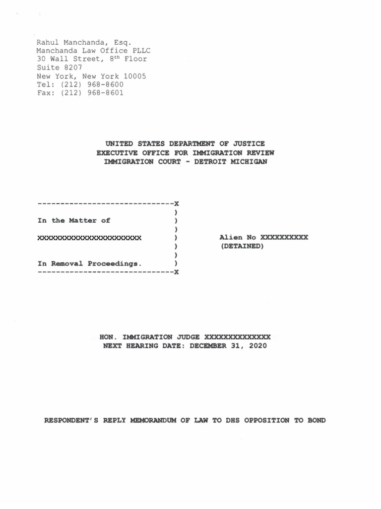 Immigration Bond Hearing Brief | PDF | Social Science | Law