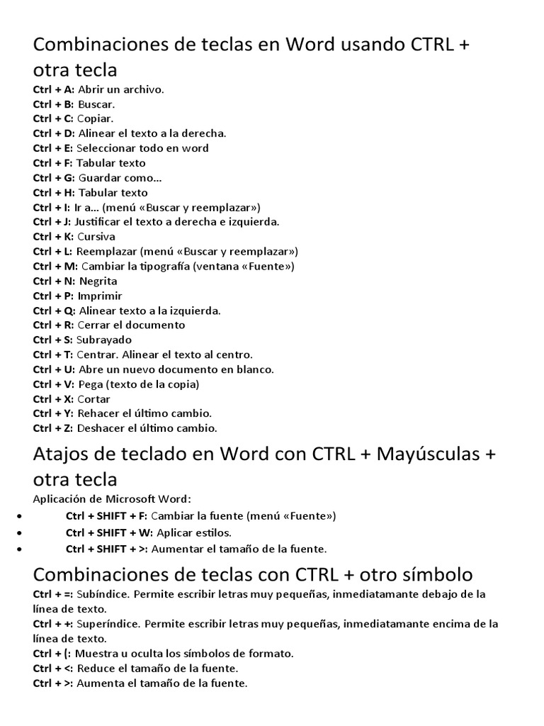 Ordinario Incesante contenido Combinaciones de Teclas en Word Usando CTRL | PDF | Microsoft Word |  Comunicación escrita