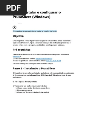Como Instalar E Configurar O PrusaSlicer | PDF