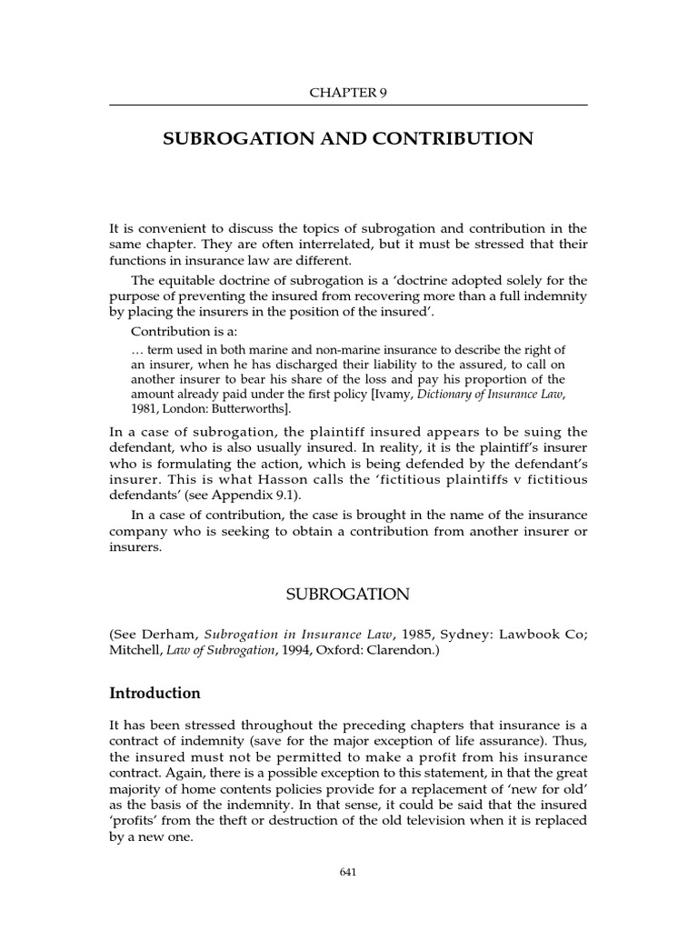 Subrogation and Contribution in Insurance | PDF | Subrogation | Insurance
