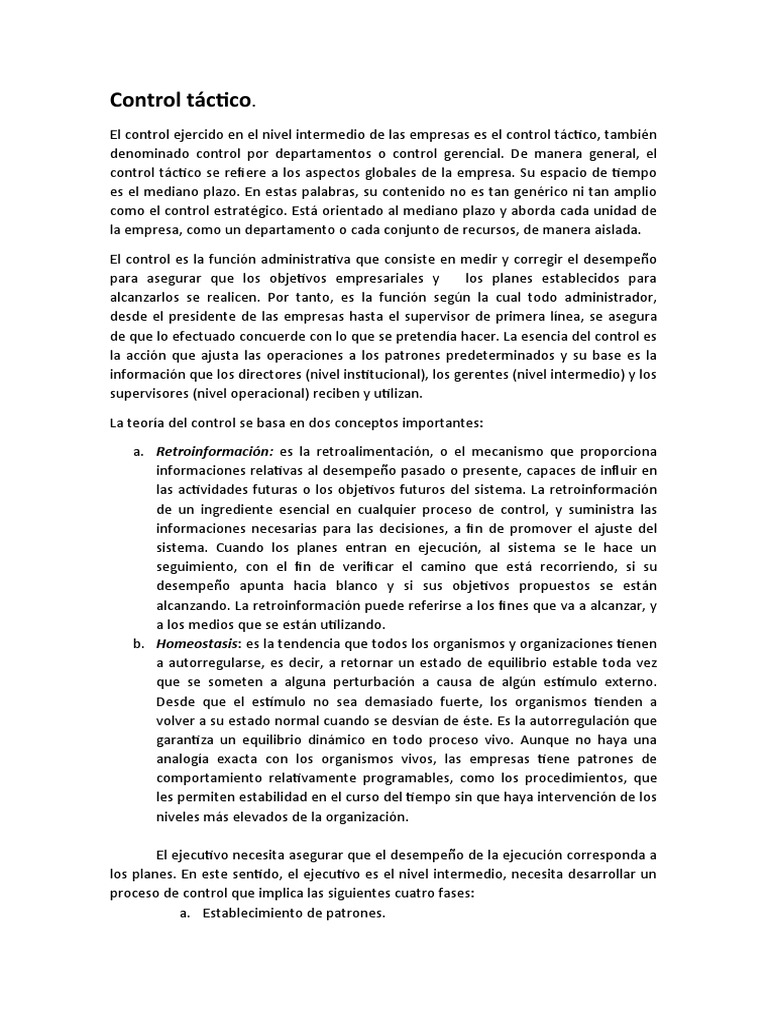 Control Táctico | PDF | Presupuesto | Empresas