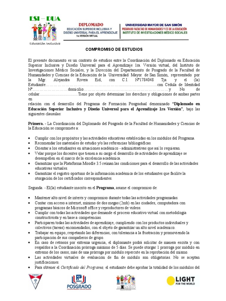 Carta de Compromiso de Estudios | Descargar gratis PDF | Educación ...