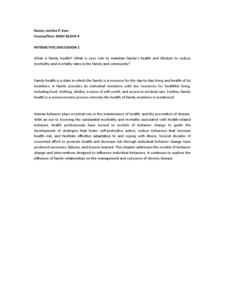 Family Health: Roles in Wellness and Prevention | PDF