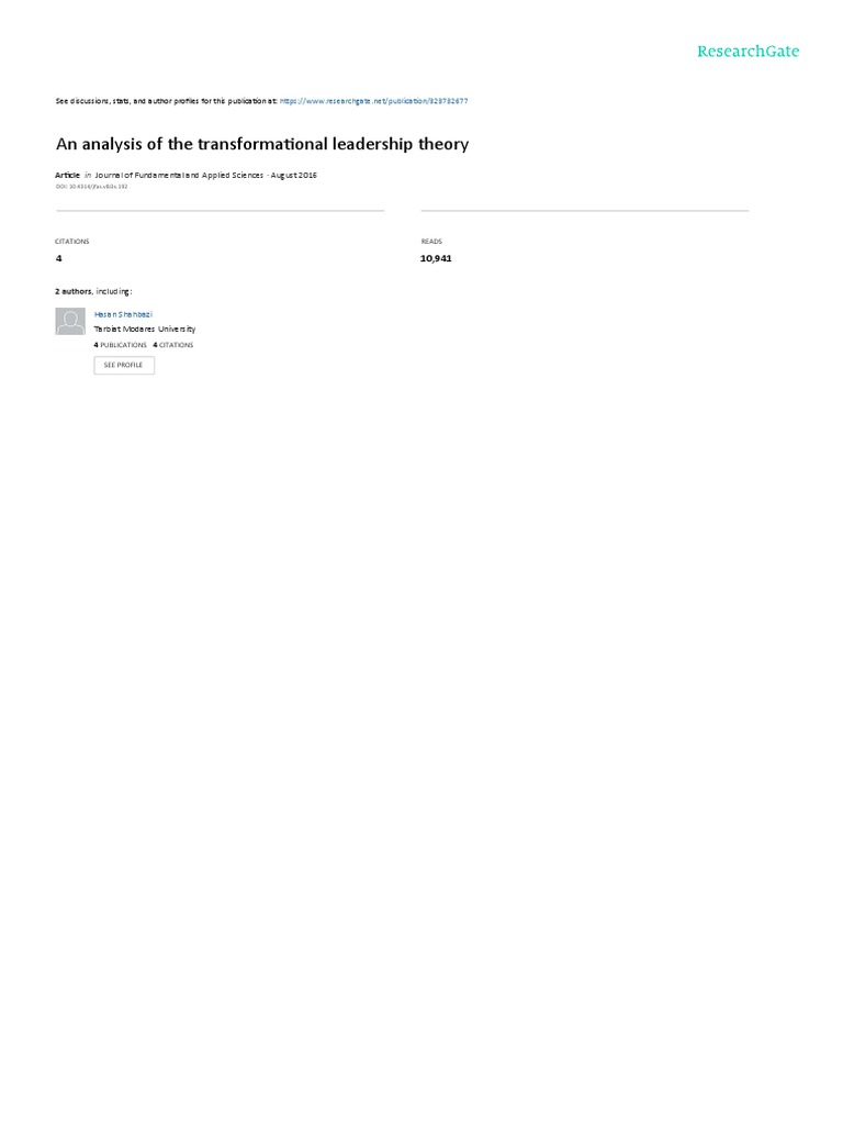 Analysis Of Transformational Leadership Theory Pdf Transformational