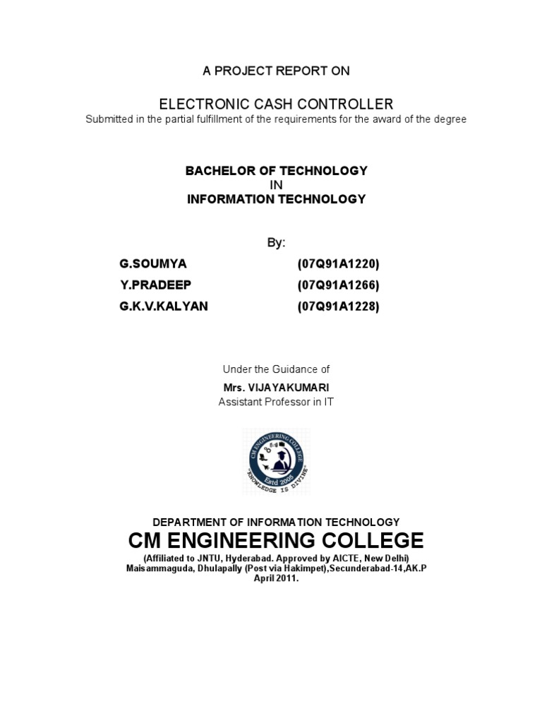 Electronic Cash Controller Project Report | PDF | Computing | Engineering