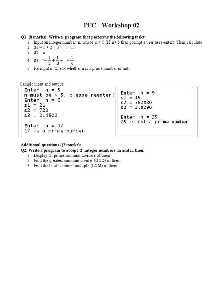 Programming Workshop: Prime and GCD Calculations | PDF