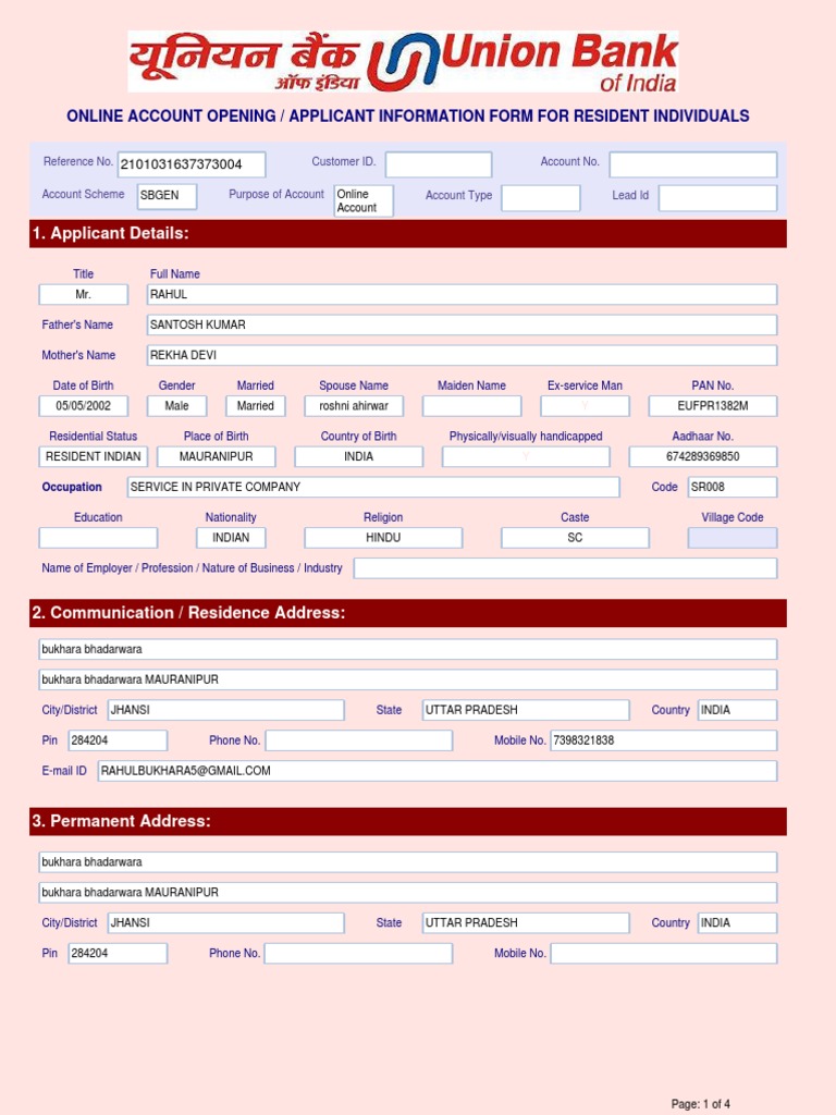 UCO Bank Application Form for Residents | PDF | Cheque | Banks