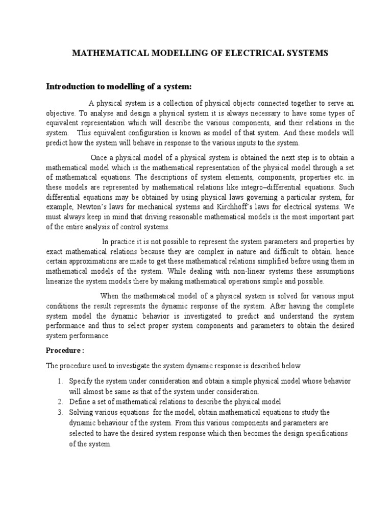Electrical System Mathematical Modeling | PDF | Mathematical Model ...