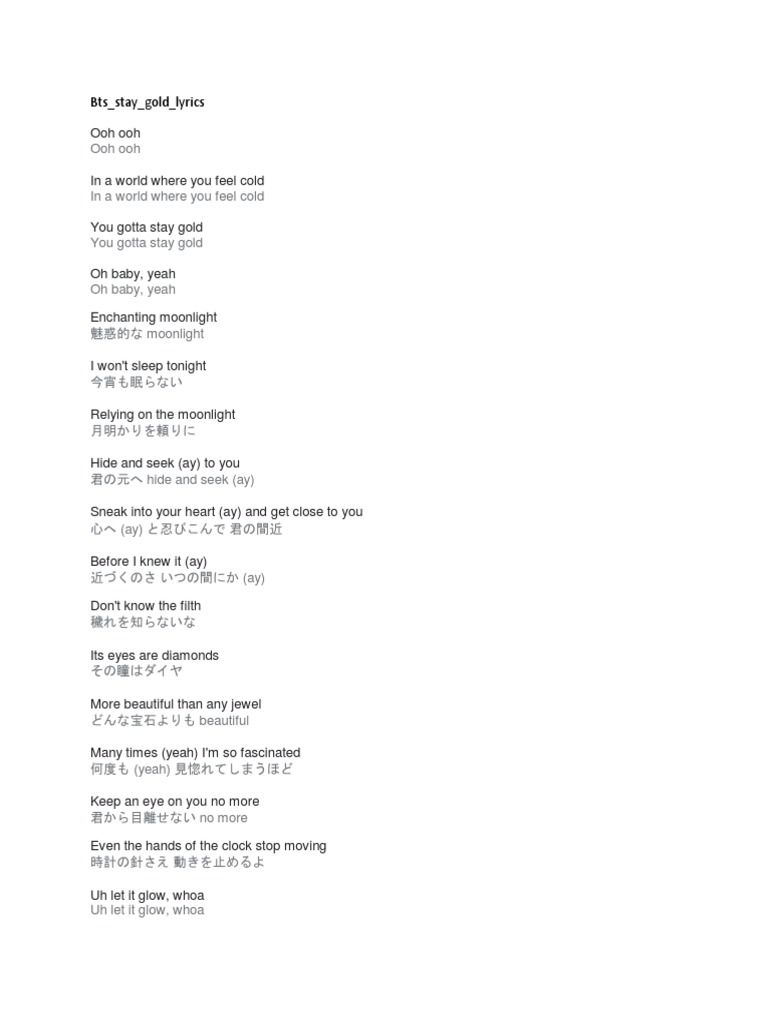 Bts Stay Gold Lyrics Pdf